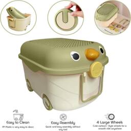 ATEK Large 45L Toy Storage Box with Lid on Wheels Kids Toy Organizer Box in Green - thumbnail 1