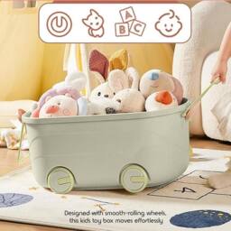 ATEK Large 45L Toy Storage Box with Lid on Wheels Kids Toy Organizer Box in Green - thumbnail 3