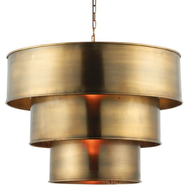 Loops Hanging Ceiling Pendant Light AGED BRASS 3 Ring Metal Shade Lamp Bulb Holder in Metallics - image 1
