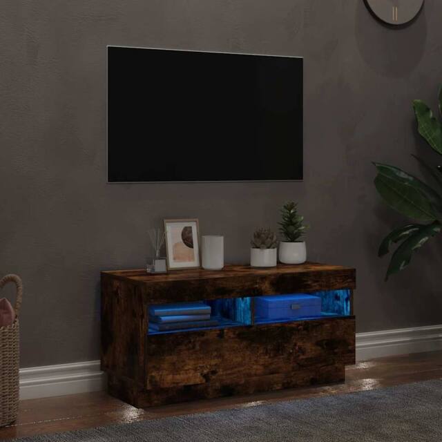 Berkfield Home TV Cabinet with LED Lights Smoked Oak 80x35x40 cm in Brown - Size: 80 x 35 x 40 cm - image 1