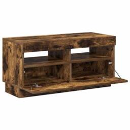 Berkfield Home TV Cabinet with LED Lights Smoked Oak 80x35x40 cm in Brown - Size: 80 x 35 x 40 cm - thumbnail 7
