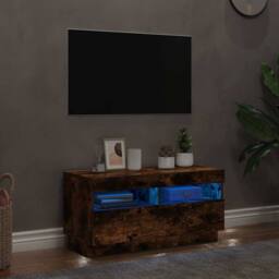 Berkfield Home TV Cabinet with LED Lights Smoked Oak 80x35x40 cm in Brown - Size: 80 x 35 x 40 cm - thumbnail 1