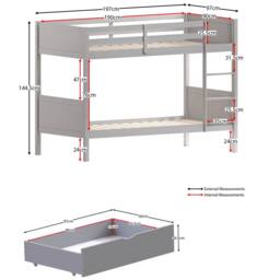 HD Designs Gemini Detachable Bunk Bed & Libra Wooden Underbed Drawers in Grey - Size: Single - thumbnail 2