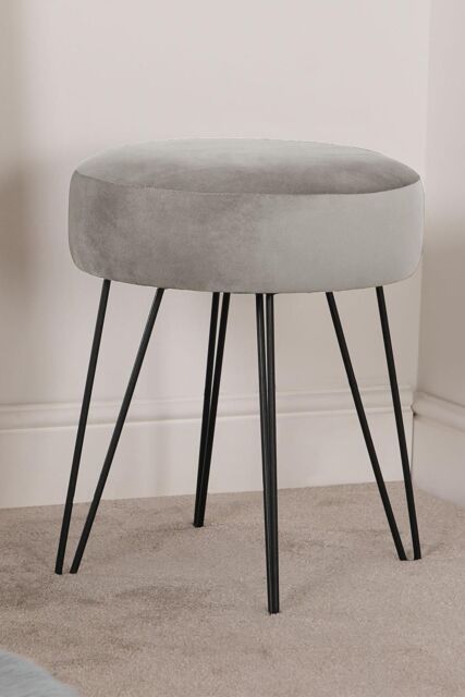 OHS Matte Velvet Dressing Table Stool Ottoman Hairpin Round Vanity Seat Makeup Chair in Charcoal - image 1