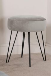 OHS Matte Velvet Dressing Table Stool Ottoman Hairpin Round Vanity Seat Makeup Chair in Charcoal - thumbnail 1