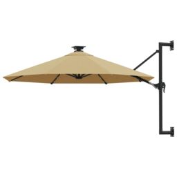Berkfield Home Wall-mounted Parasol with LEDs & Metal Pole 300 cm Taupe in Beige - thumbnail 1
