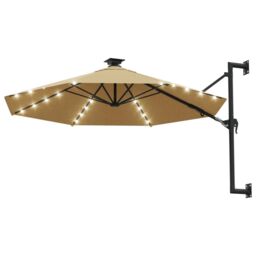 Berkfield Home Wall-mounted Parasol with LEDs & Metal Pole 300 cm Taupe in Beige - thumbnail 2