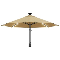 Berkfield Home Wall-mounted Parasol with LEDs & Metal Pole 300 cm Taupe in Beige - thumbnail 4