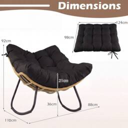 Costway Outdoor Rocking Chair Oversized PE Wicker Patio Egg Chair W/ Cushion in Black - thumbnail 3
