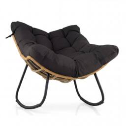 Costway Outdoor Rocking Chair Oversized PE Wicker Patio Egg Chair W/ Cushion in Black - thumbnail 2
