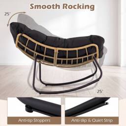Costway Outdoor Rocking Chair Oversized PE Wicker Patio Egg Chair W/ Cushion in Black - thumbnail 7