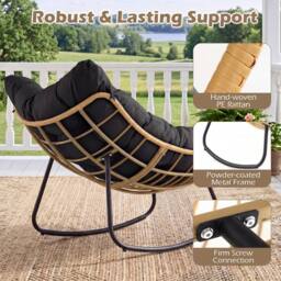 Costway Outdoor Rocking Chair Oversized PE Wicker Patio Egg Chair W/ Cushion in Black - thumbnail 4