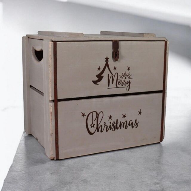 Minster Merry Christmas Box - Wood - L36 x W42 x H30 cm - Rustic Grey - Size: 1 Pack - image 1