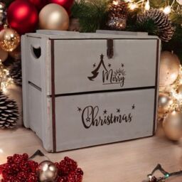 Minster Merry Christmas Box - Wood - L36 x W42 x H30 cm - Rustic Grey - Size: 1 Pack - thumbnail 3