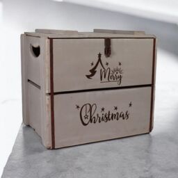 Minster Merry Christmas Box - Wood - L36 x W42 x H30 cm - Rustic Grey - Size: 1 Pack
