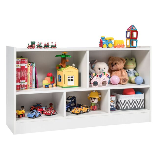 Costway Wooden Cube Bookcase 2 Tier Open Storage Shelving Unit with 5 Compartments in White - image 1