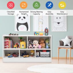 Costway Wooden Cube Bookcase 2 Tier Open Storage Shelving Unit with 5 Compartments in White - thumbnail 3