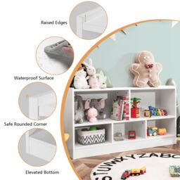 Costway Wooden Cube Bookcase 2 Tier Open Storage Shelving Unit with 5 Compartments in White - thumbnail 4