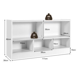 Costway Wooden Cube Bookcase 2 Tier Open Storage Shelving Unit with 5 Compartments in White - thumbnail 2