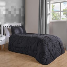 OHS Gaming Duvet Coverless Quilted 7.5 TOG Pillowcase Set Embossed in Black - Size: Single - thumbnail 2