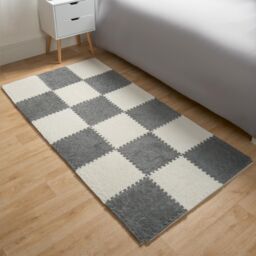 OHS 9 x Teddy Fleece Interlocking Foam Floor Tiles Yoga Kids Mat Carpet in Grey - Size: Medium - thumbnail 6