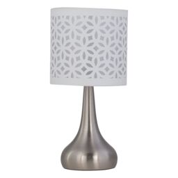 First Choice Lighting Set of 2 Romana - Brushed Chrome Touch Table Lamps White Shades in Silver - thumbnail 2