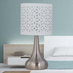 First Choice Lighting Set of 2 Romana - Brushed Chrome Touch Table Lamps White Shades in Silver - thumbnail 6