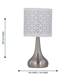 First Choice Lighting Set of 2 Romana - Brushed Chrome Touch Table Lamps White Shades in Silver - thumbnail 7
