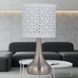 First Choice Lighting Set of 2 Romana - Brushed Chrome Touch Table Lamps White Shades in Silver - thumbnail 5