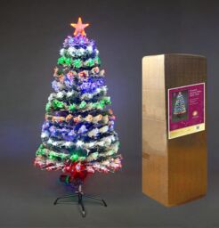 Shatchi 5Ft/150cm Frosted Tips 8 Modes Fibre Optic Christmas Tree LED Pre-Lit in Green - Size: 5ft - thumbnail 1