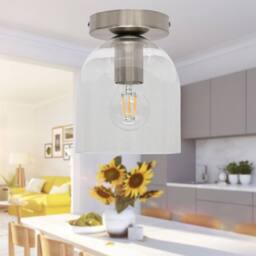First Choice Lighting Set of 2 Belten - Glass Cloche Satin Nickel Ceiling Light Fittings in Clear - thumbnail 5