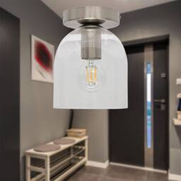 First Choice Lighting Set of 2 Belten - Glass Cloche Satin Nickel Ceiling Light Fittings in Clear - thumbnail 4