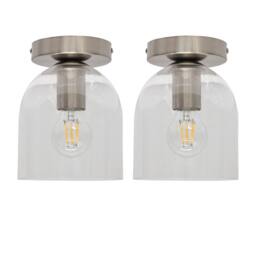 First Choice Lighting Set of 2 Belten - Glass Cloche Satin Nickel Ceiling Light Fittings in Clear - thumbnail 1