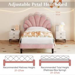 ModernLuxe Upholstered single bed with adjustable petal headboard in Pink - thumbnail 6