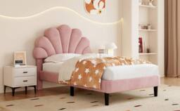 ModernLuxe Upholstered single bed with adjustable petal headboard in Pink - thumbnail 9