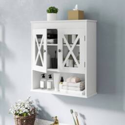 KORVIXA Wall Mounted Medicine Cabinet with 2 Acrylic Doors in White - Size: W900mm x H650mm - thumbnail 3