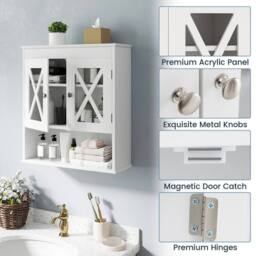 KORVIXA Wall Mounted Medicine Cabinet with 2 Acrylic Doors in White - Size: W900mm x H650mm - thumbnail 5