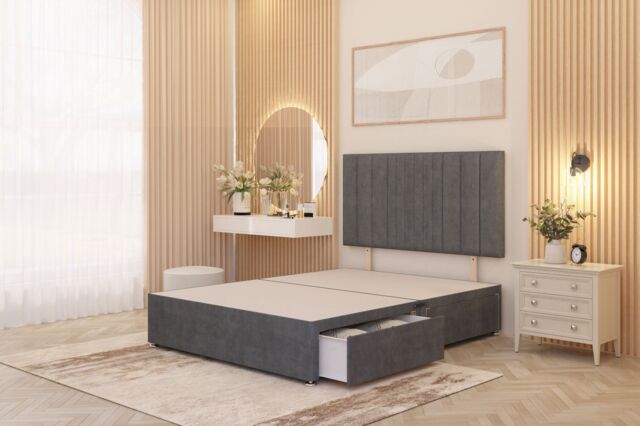 "Somnior Alexas 2 Drawers Divan Bed with 30"" Upholstered Headboard Plush Velvet in Silver - Size: Small Single" - image 1