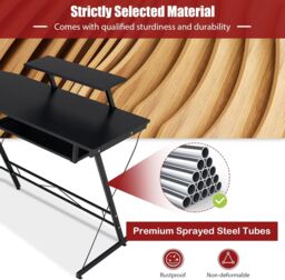 Gymax L-Shaped Corner Desk Pull-Out Workstation With Removable Monitor Shelf in Black - thumbnail 3