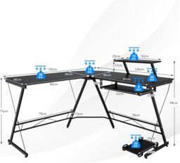 Gymax L-Shaped Corner Desk Pull-Out Workstation With Removable Monitor Shelf in Black - thumbnail 4