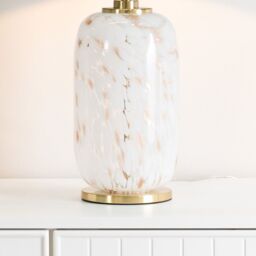 ValueLights India Fabric Drum Shade on Rounded White Confetti Glass Table Lamp in Green - thumbnail 3