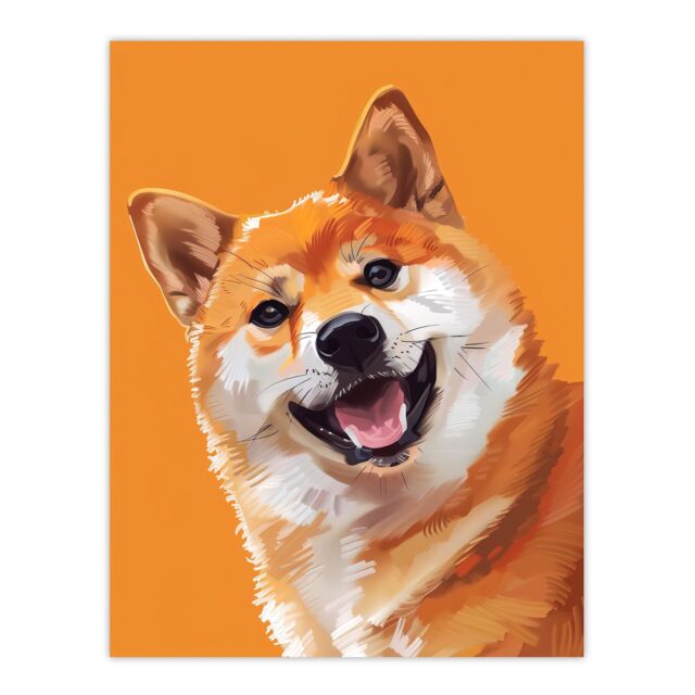 "Artery8 Happy Shiba Inu Dog Lover Pet Portrait Orange Wall Art Print - Size: W12"" x H16""" - image 1