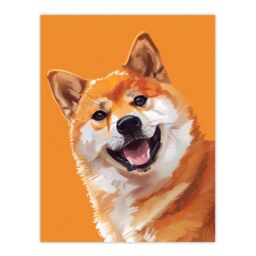 "Artery8 Happy Shiba Inu Dog Lover Pet Portrait Orange Wall Art Print - Size: W12"" x H16""" - thumbnail 1