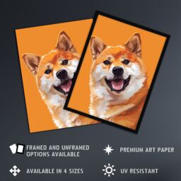 "Artery8 Happy Shiba Inu Dog Lover Pet Portrait Orange Wall Art Print - Size: W12"" x H16""" - thumbnail 2