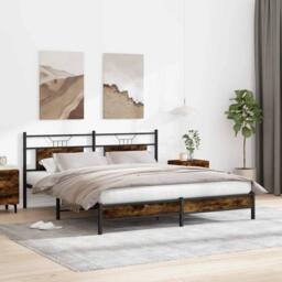 Berkfield Home Bed Frame without Mattress Smoked Oak 183x203 cm Engineered Wood in Brown - thumbnail 4