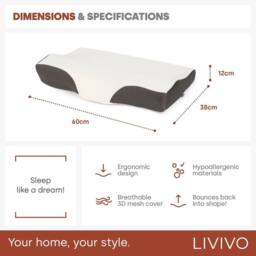 FLAVORA Neck Support Pillow Memory Foam Washable Cover in Grey - Size: Single - thumbnail 2