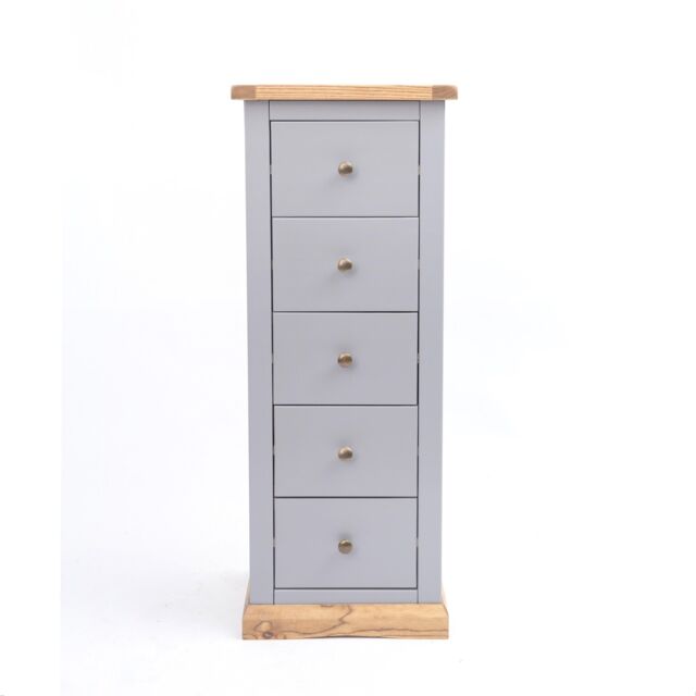 Cabinet Bits Bicarri 5 Drawer Narrow Chest of Drawers Brass Knob in Grey - image 1