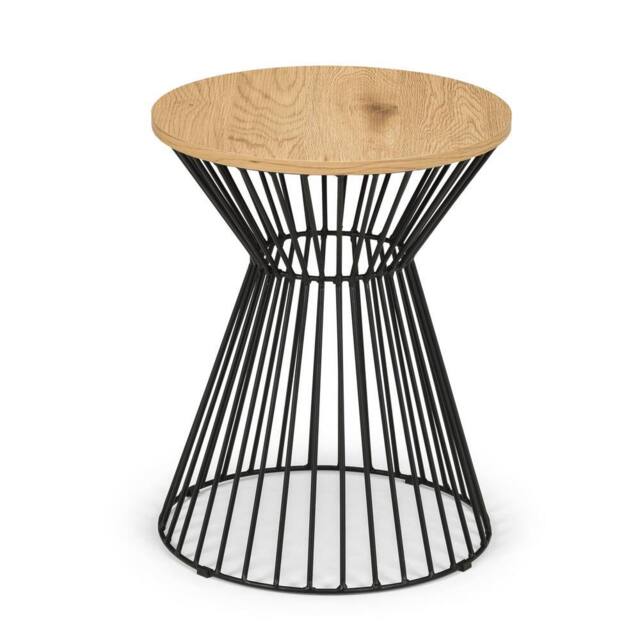 Cheshire Carloway Round Wire Lamp Table in Euro Oak & Black in Beige - image 1