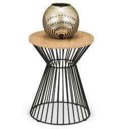 Cheshire Carloway Round Wire Lamp Table in Euro Oak & Black in Beige - thumbnail 2