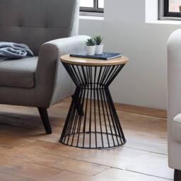 Cheshire Carloway Round Wire Lamp Table in Euro Oak & Black in Beige - thumbnail 3